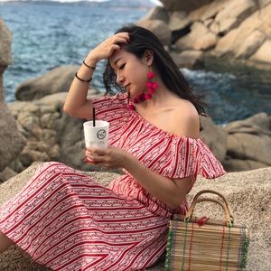 🚫SOLD! Hot pink pom pom earrings